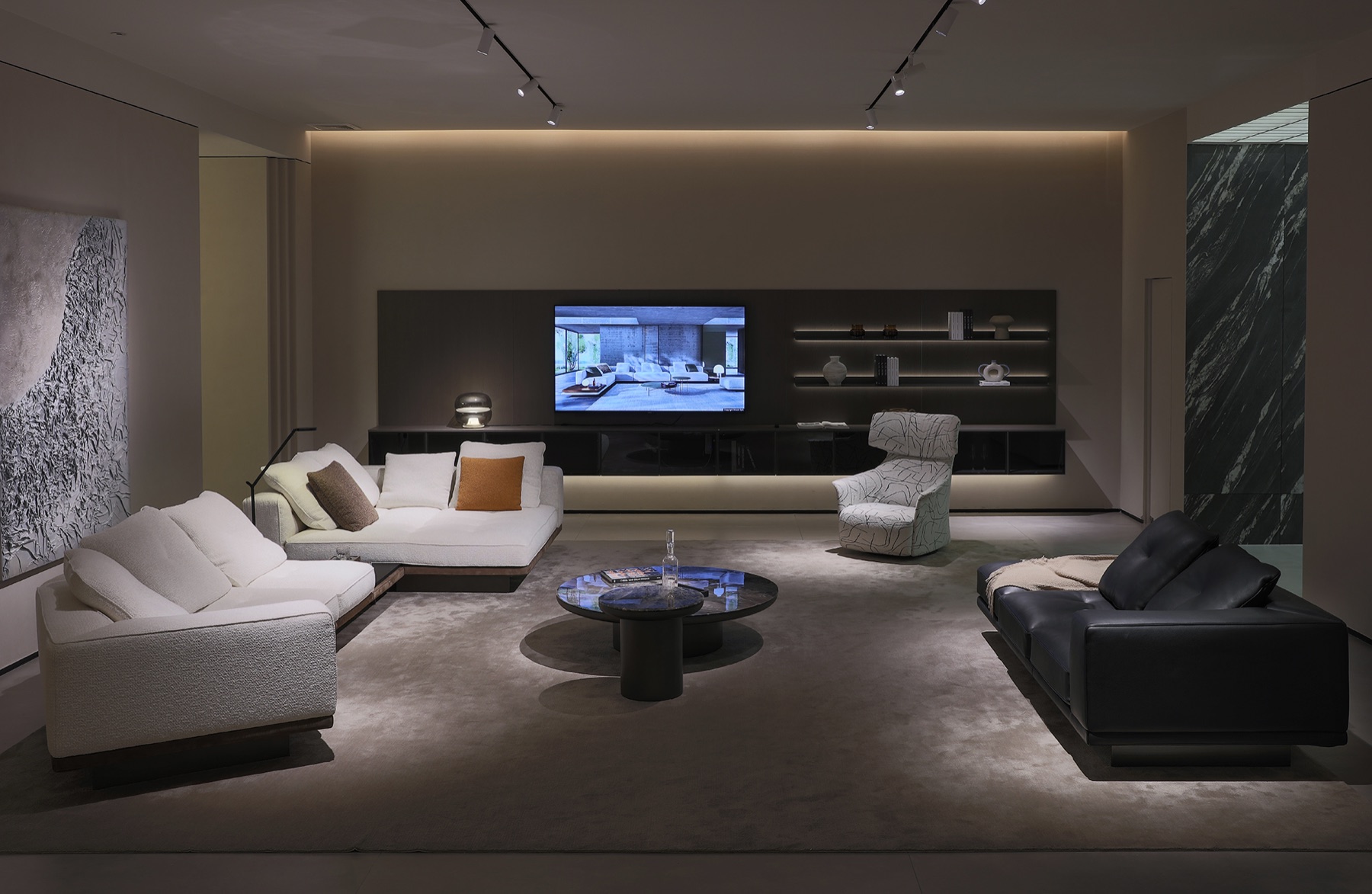 Chenxing showroom living room with Italian-inspired sofa and lounge furniture